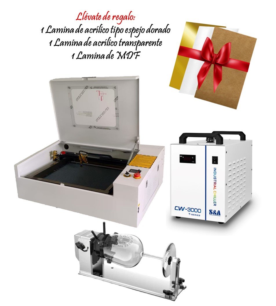 co2 blanco+eje Láser Co2 4050 50W Blanco Light +Chiller+Eje rotativo - Imagen 1